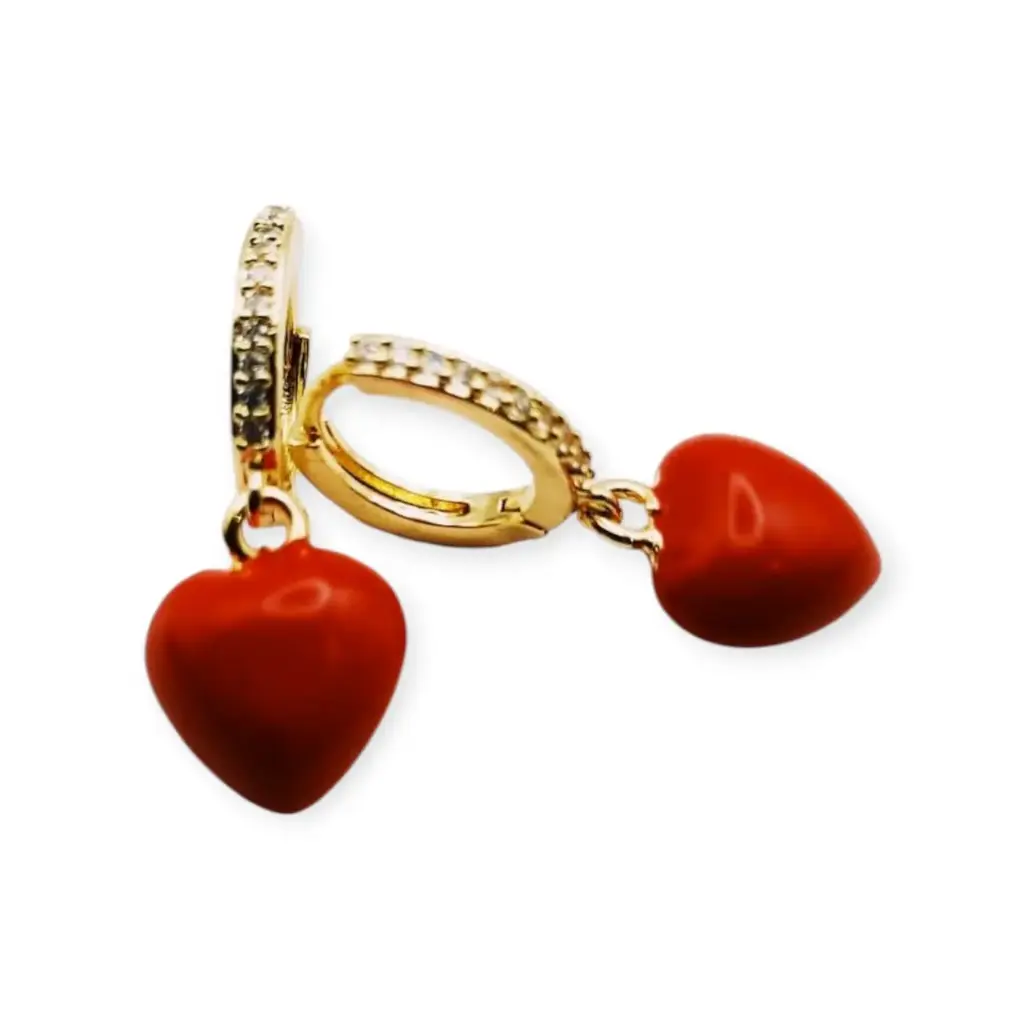 VACOOL055045 ARETE COLGANTE CORAZON ROJO PIEDRA BLANCA OL